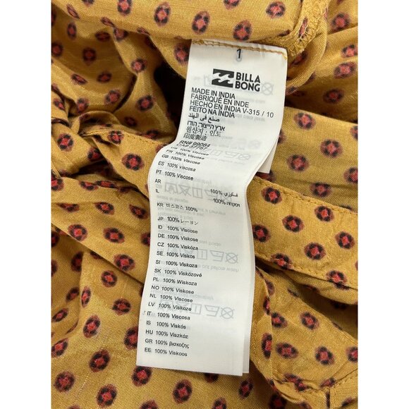 BILLABONG Sunset Sessions Crop Top Sz M Gold Red Polka Dot Button Up Tie Front - Picture 10 of 12